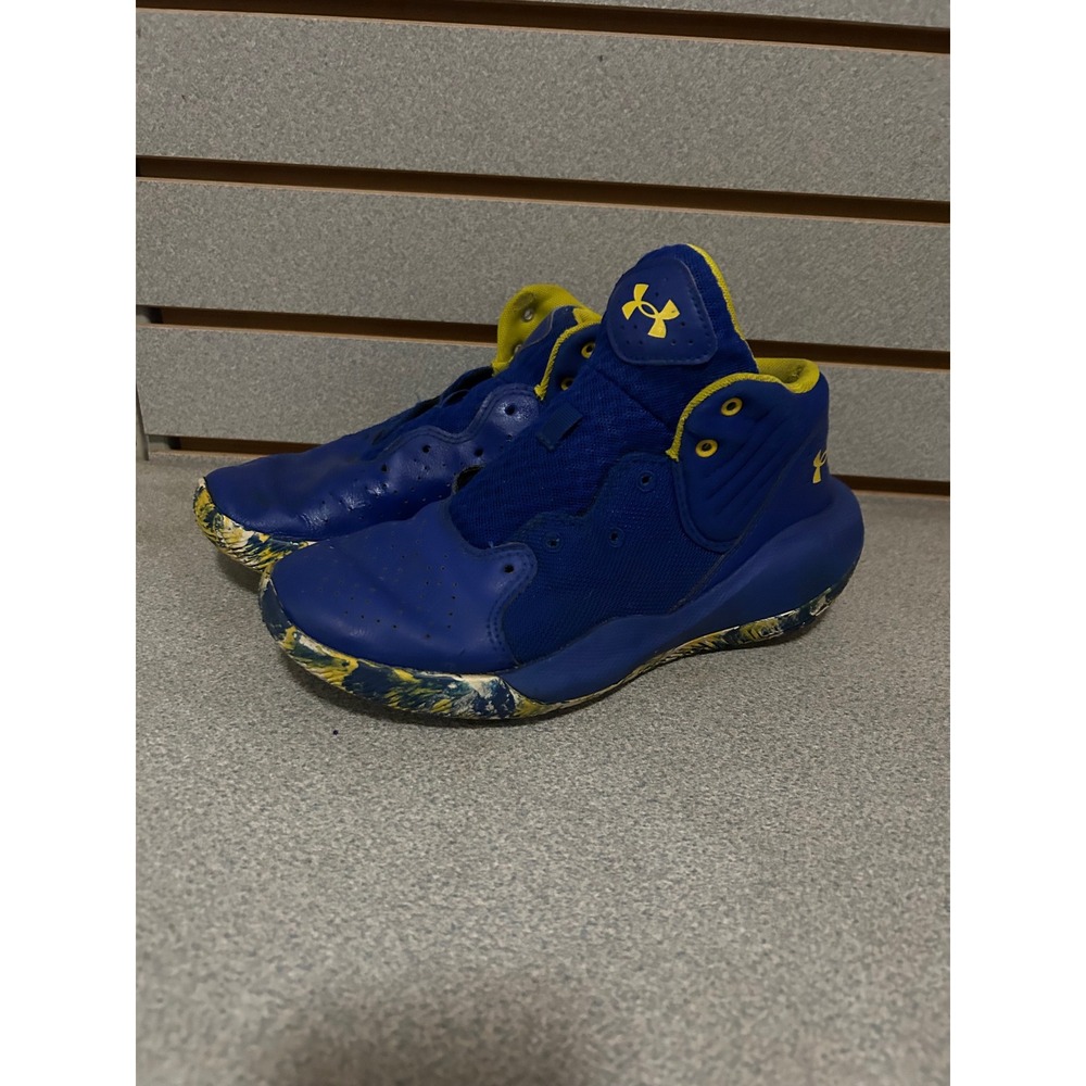 Under Armour Youth 6Y Basketball Shoes Royal Blue Yellow Marbled No Laces